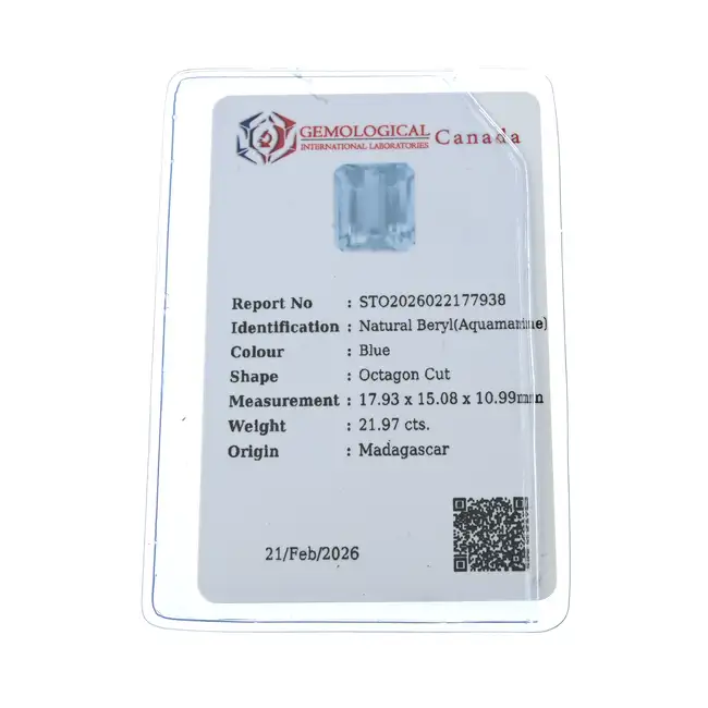 Rectangular-shape aquamarine, 21.97ct