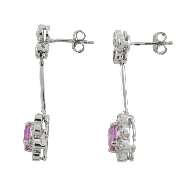 Pink sapphire and diamond cluster earrings