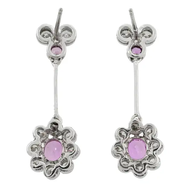 Pink sapphire and diamond cluster earrings