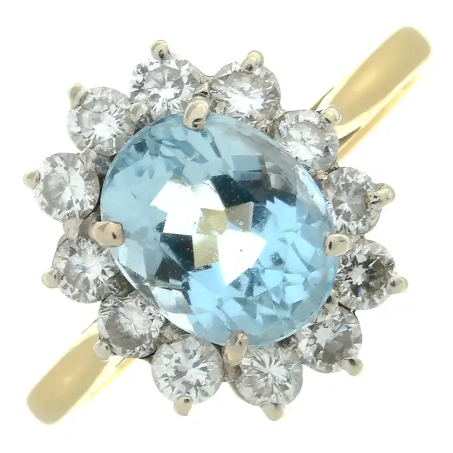 18ct gold aquamarine & diamond ring