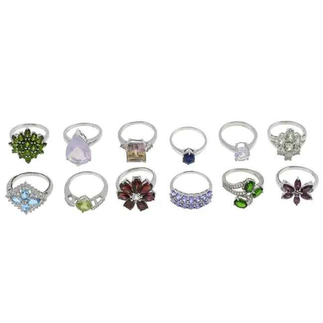 Twelve gem-set rings