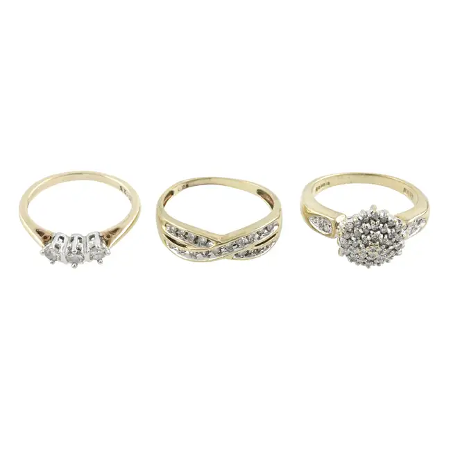 Three 9ct gold diamond rings