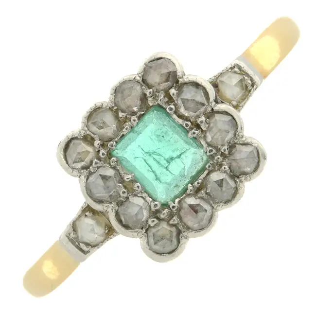 Mid 20th century emerald & diamond cluster ring