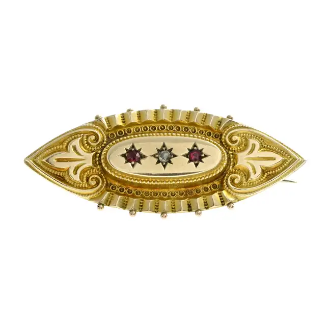 Late Victoran 9ct gold red paste & diamond brooch