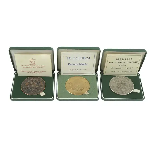 National Trust, Centenary 1995 silver medal; plus two bronze medals (3)