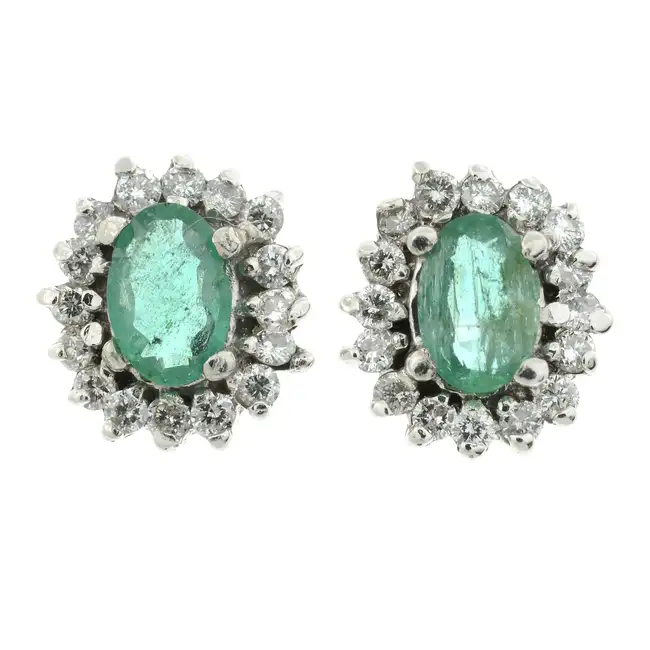 Emerald & diamond cluster earrings