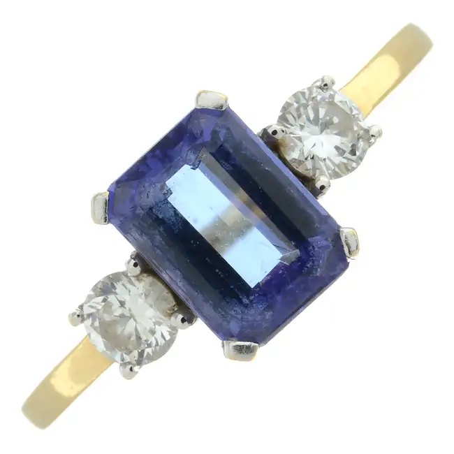 18ct gold tanzanite & diamond three-stone ring