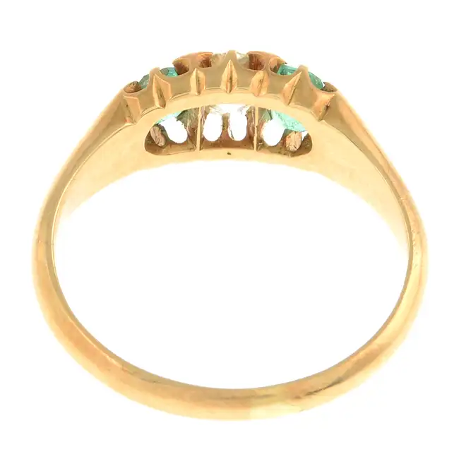 Early 20th c. emerald & diamond three-stone ring