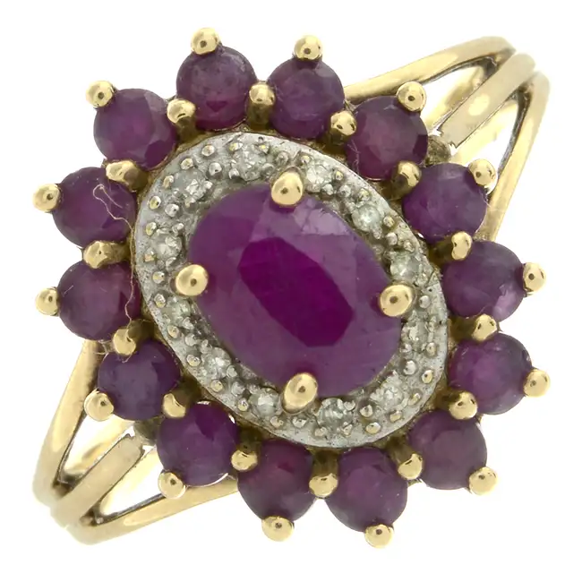 9ct gold ruby & diamond cluster ring