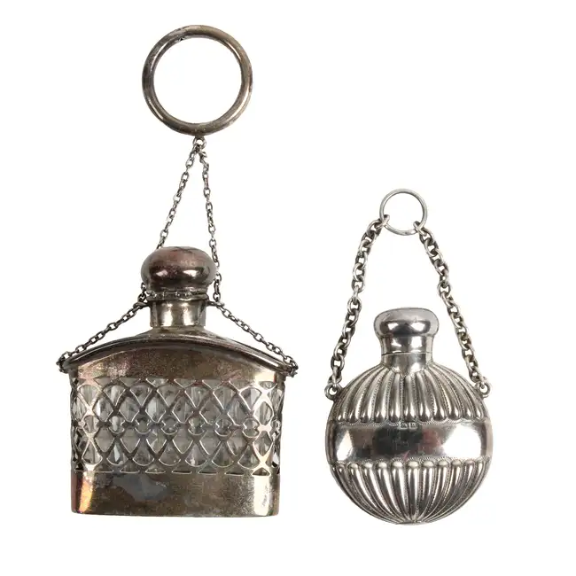 Two silver scent bottles