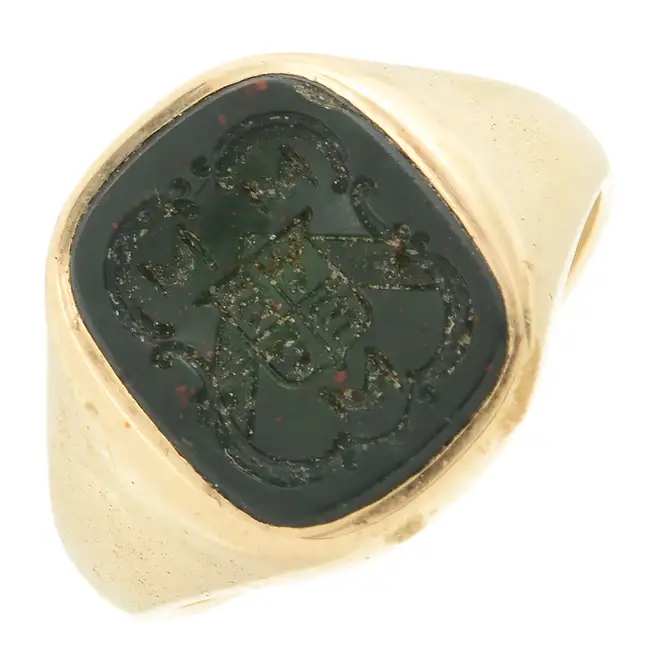 Early 20th c. bloodstone intaglio seal signet ring