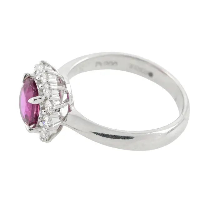 Platinum ruby and diamond cluster ring