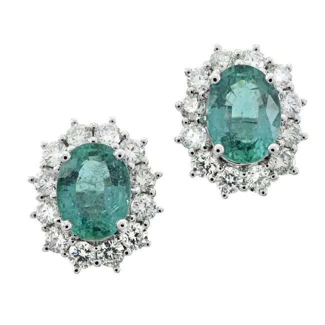 18ct gold emerald and diamond cluster earrings