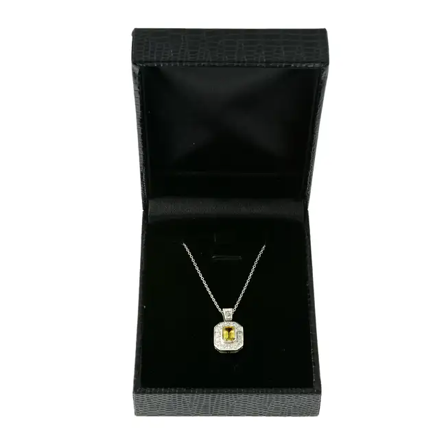 Yellow sapphire & diamond pendant, with chain