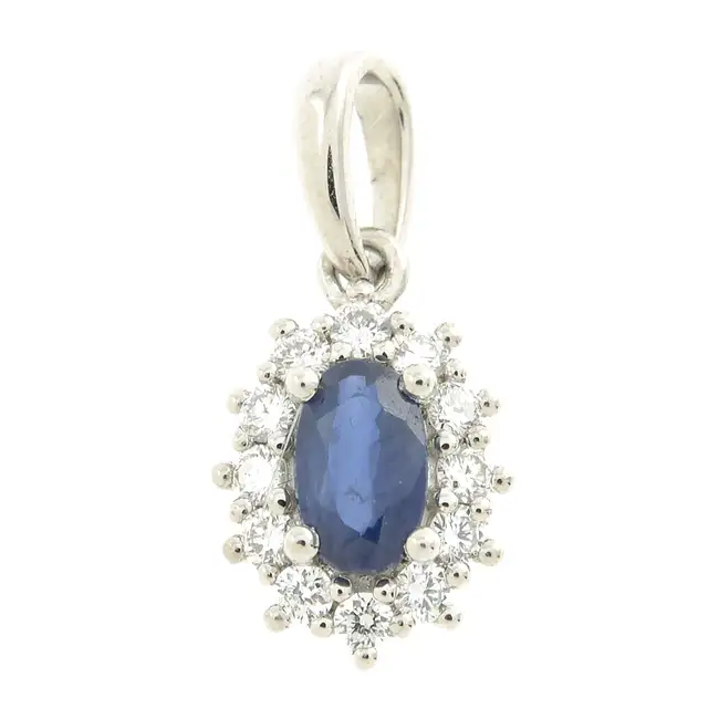 Platinum sapphire & diamond cluster pendant