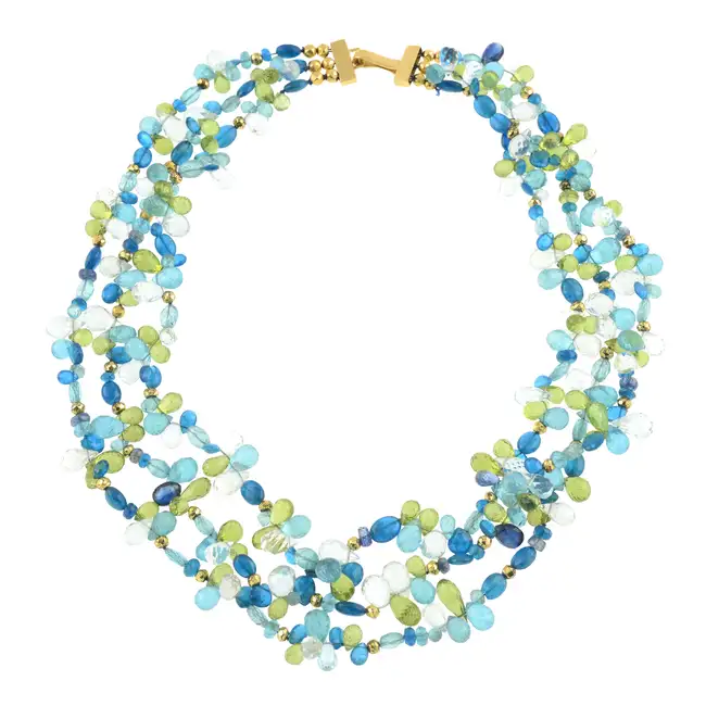 Multi-gem three-row necklace
