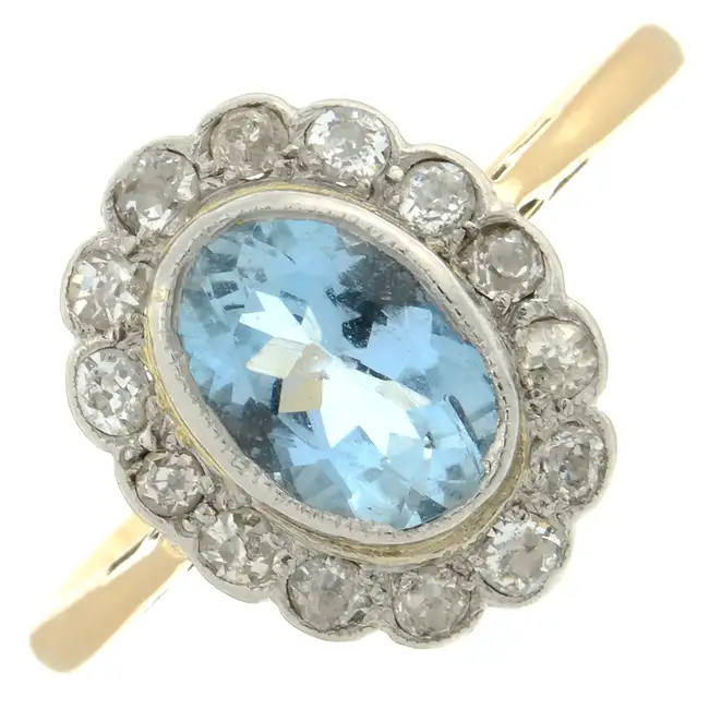Aquamarine & diamond cluster ring