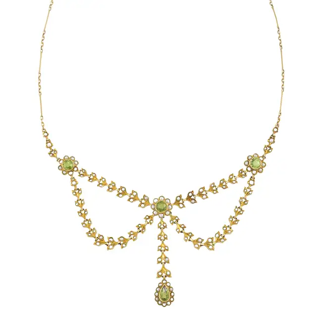 Early 20th century peridot & split pearl necklace