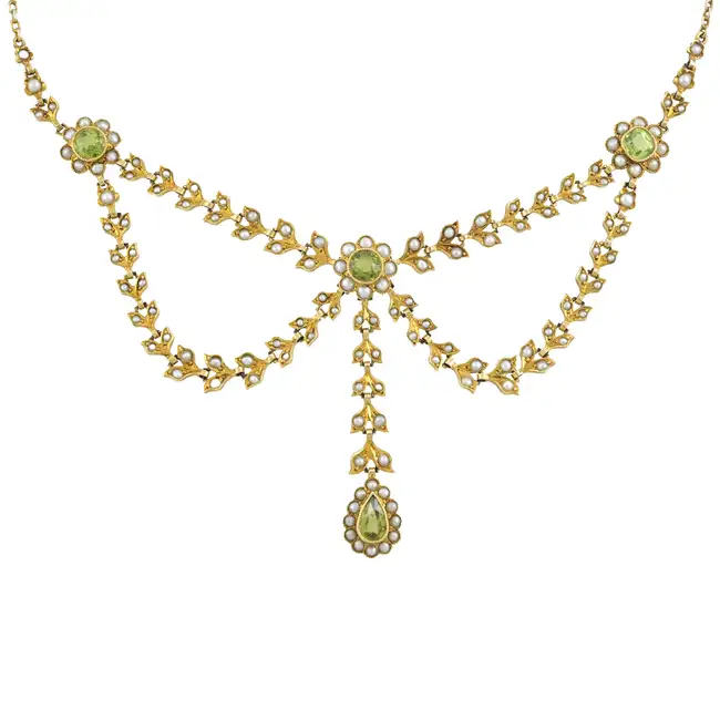 Early 20th century peridot & split pearl necklace