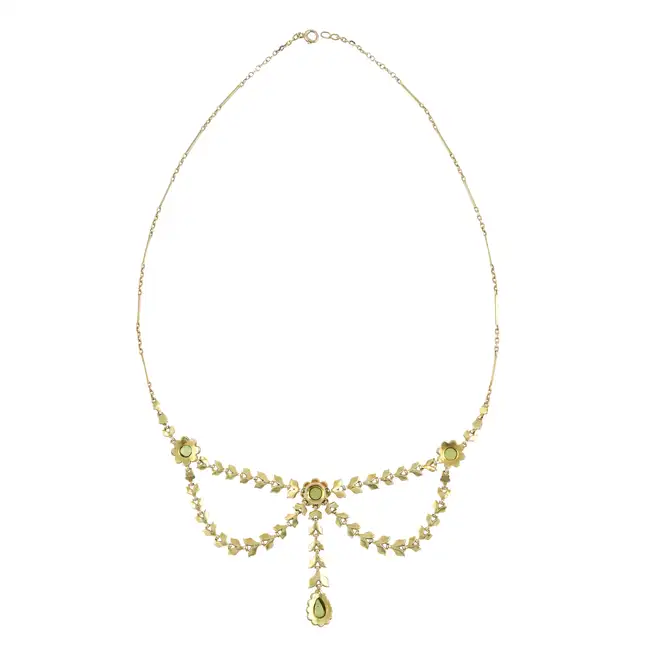 Early 20th century peridot & split pearl necklace