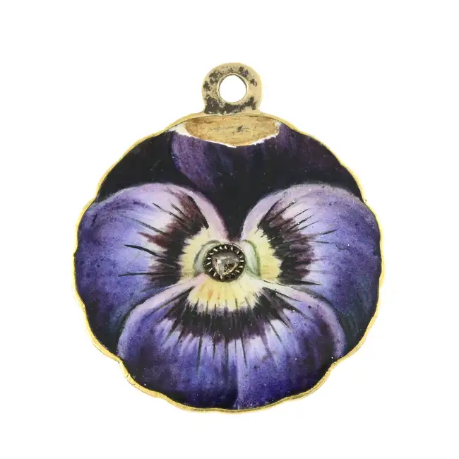Early 20th c. diamond enamel pansy pendant