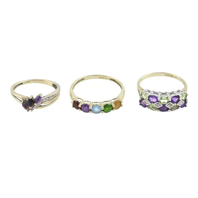 Three gem-set rings, two 9ct gold