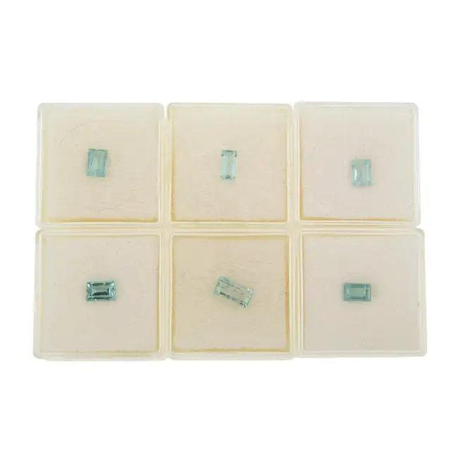 Six rectangular-shape emeralds, 3.53ct