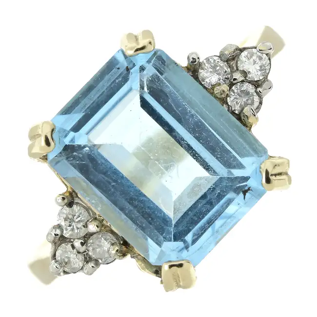9ct gold blue topaz & diamond ring 