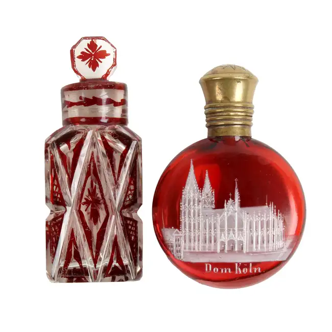 Two Scent Bottles, one enamelled with Dom Koln