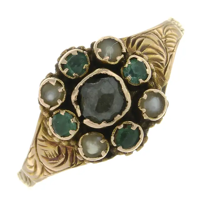 Mid Victorian 12ct gold gem-set cluster ring