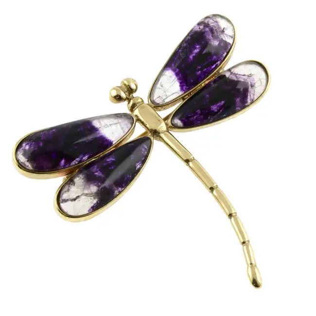 9ct gold Blue John dragonfly brooch