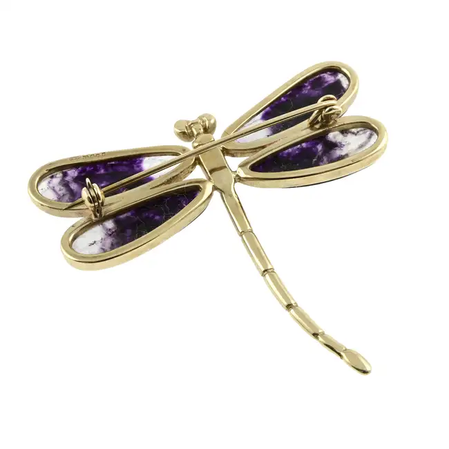 9ct gold Blue John dragonfly brooch