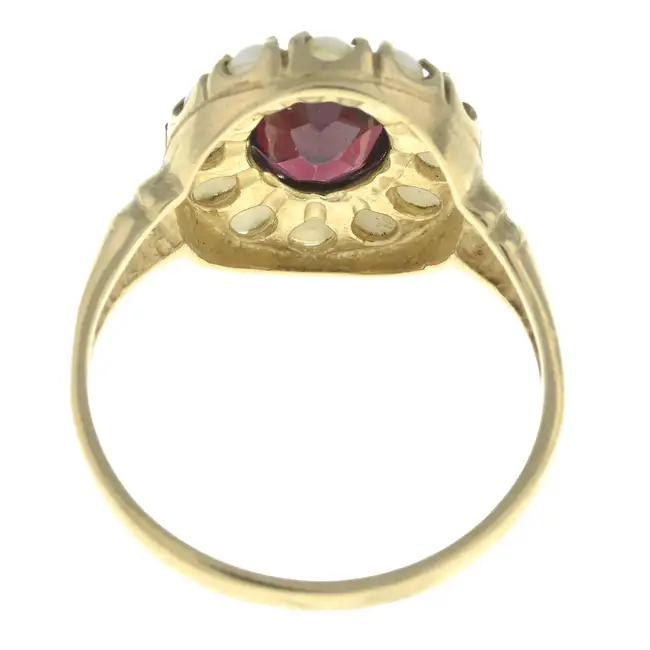 9ct gold garnet & split pearl dress ring