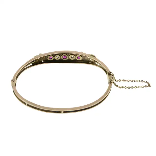 Late Victorian 9ct gold ruby & diamond bangle