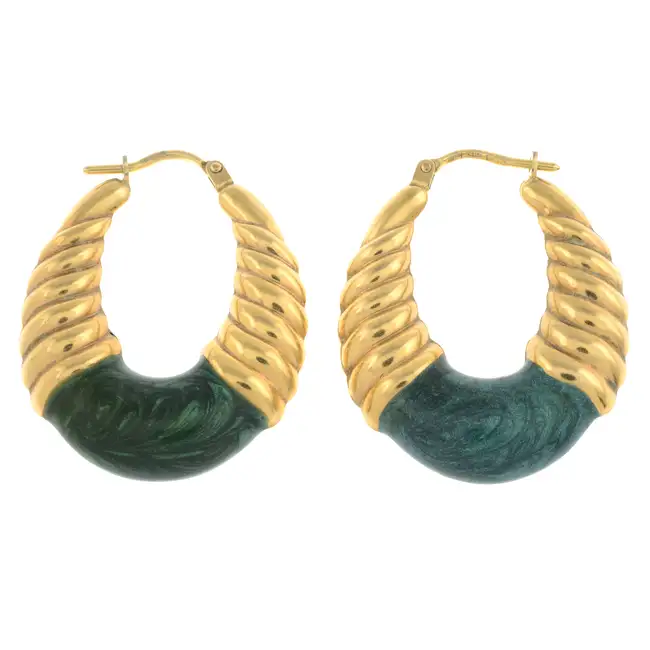 9ct gold enamel hoop earrings