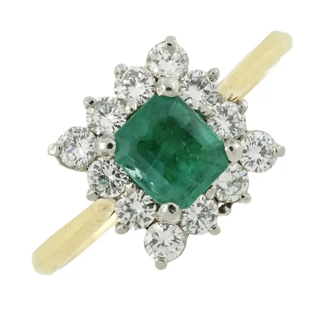 18ct gold emerald & diamond cluster ring