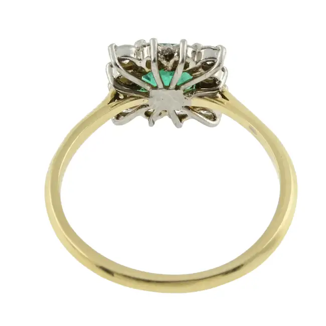 18ct gold emerald & diamond cluster ring