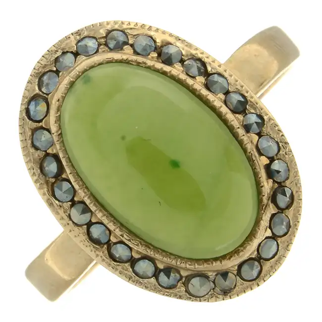 Green agate & marcasite cluster ring