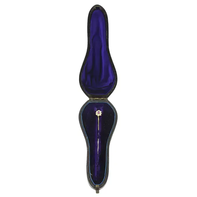 Late 19th century sapphire & split pearl stick pin