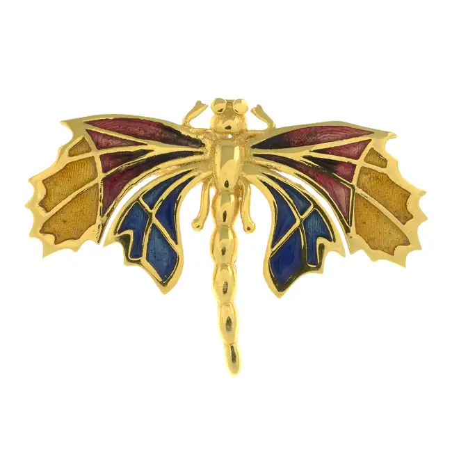 Vari-hue enamel dragonfly brooch 
