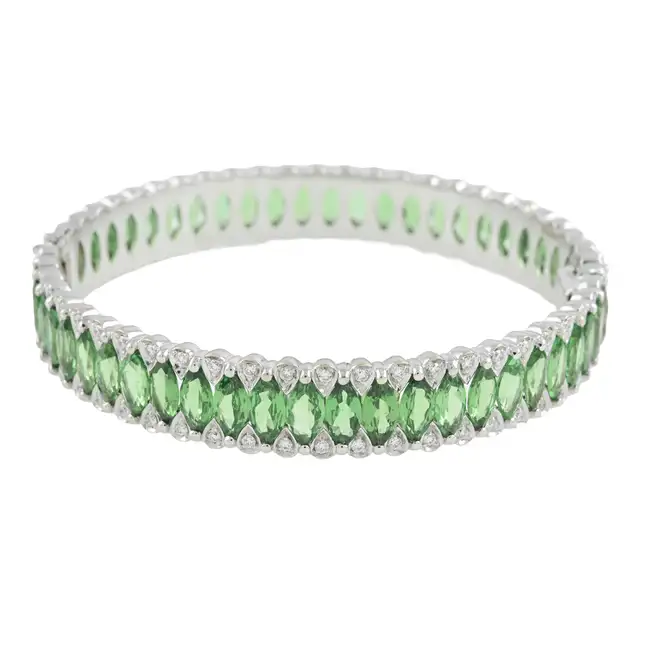18ct gold tsavorite garnet and diamond bangle