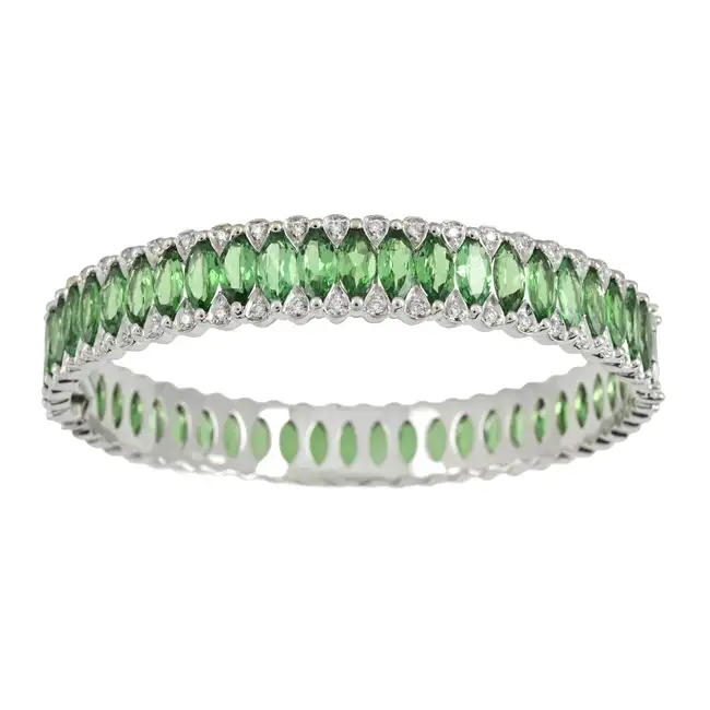 18ct gold tsavorite garnet and diamond bangle