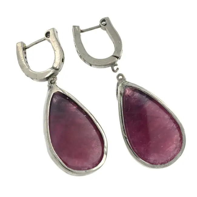 Silver ruby & diamond drop earrings