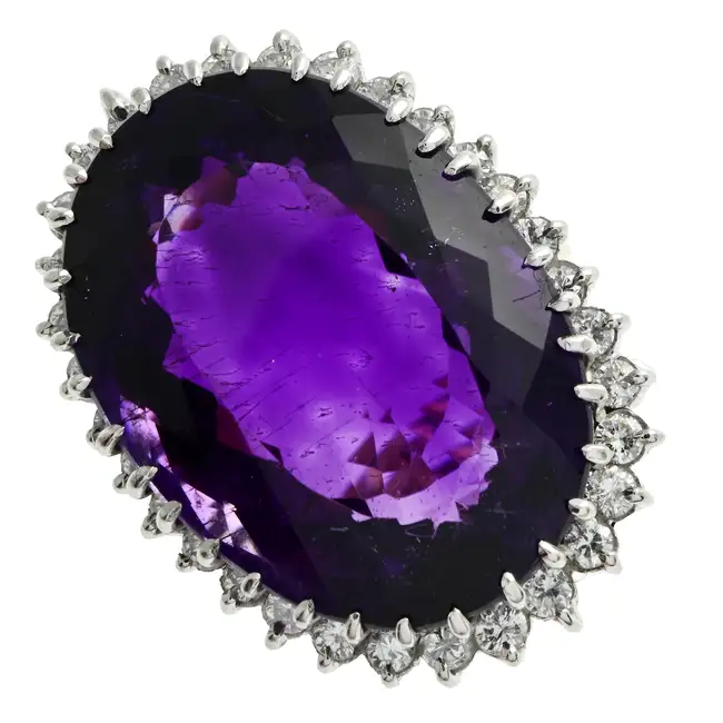 18ct gold amethyst & diamond cluster ring
