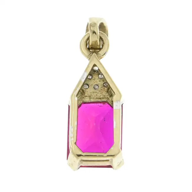 9ct gold synthetic ruby & diamond pendant