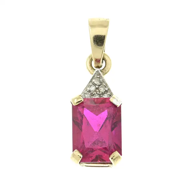 9ct gold synthetic ruby & diamond pendant