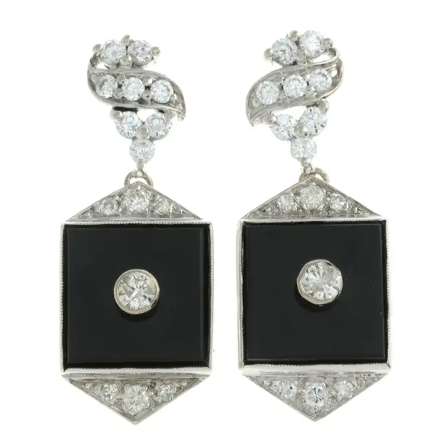 Gem & diamond geometric drop earrings