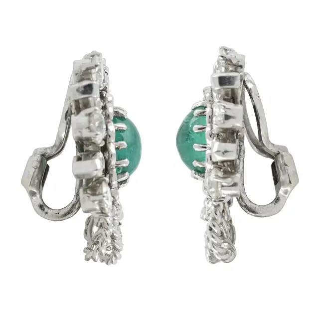 Mid 20th century emerald and diamond earrings