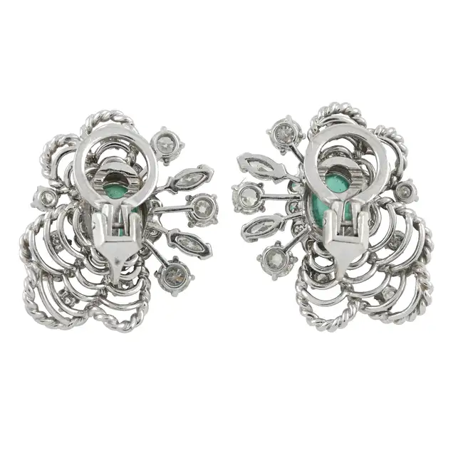 Mid 20th century emerald and diamond earrings