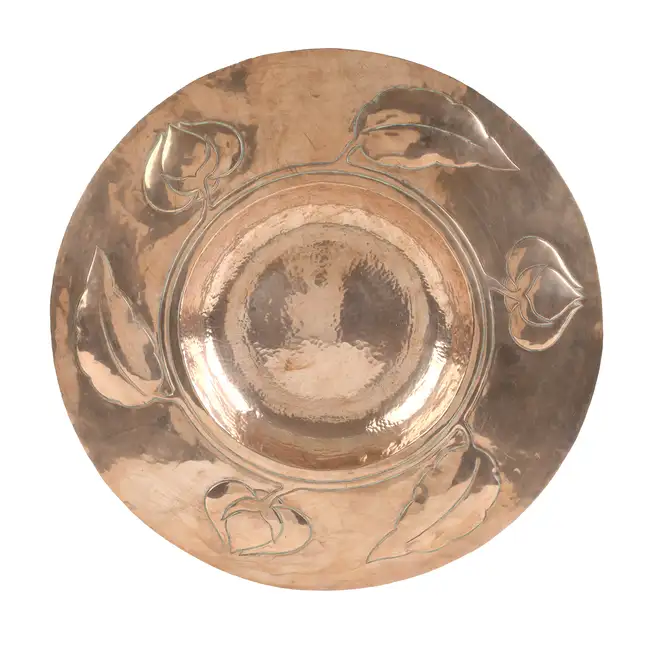 Potteries Cripples Guild Arts and Crafts copper charger